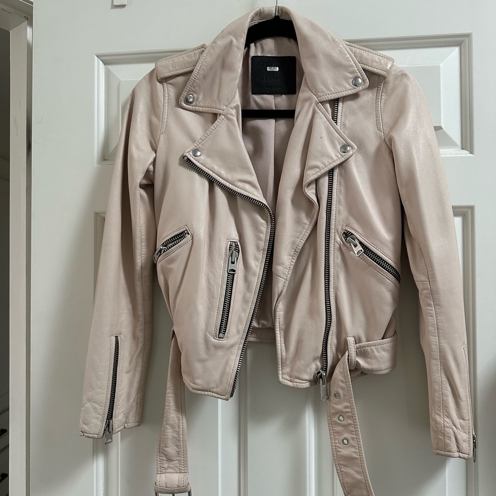 All Saints Light Pink Leather Jacket - Picture 2 of 5